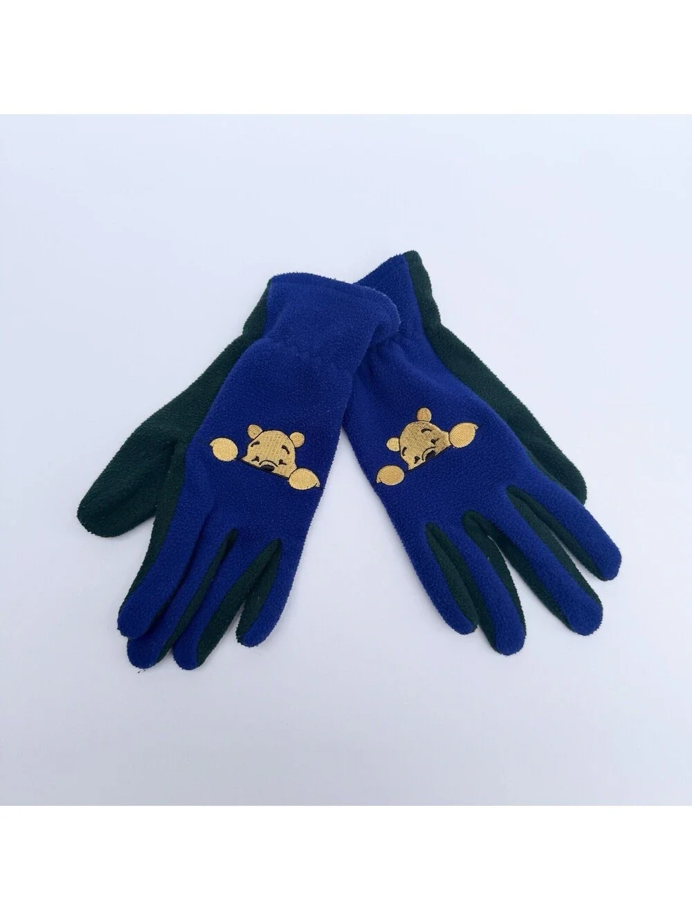 Vintage Pooh Winter Gloves Women Green & Blue Fleece